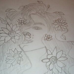 8*10 sketch women with flowers 🌻